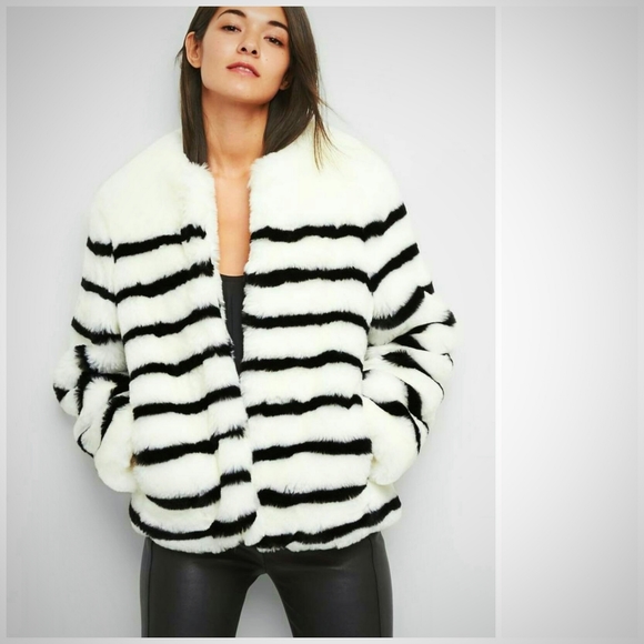 GAP Jackets & Blazers - GAP Sz XS White & Black Striped Faux Fur Coat. NWT